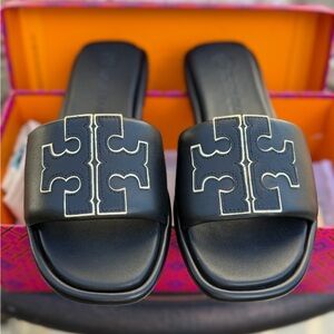 Tory Burch Black Sandals with Gold Emblem